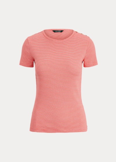 Women's Ralph Lauren Button-Trim Striped Cotton Tops | 612483CBY